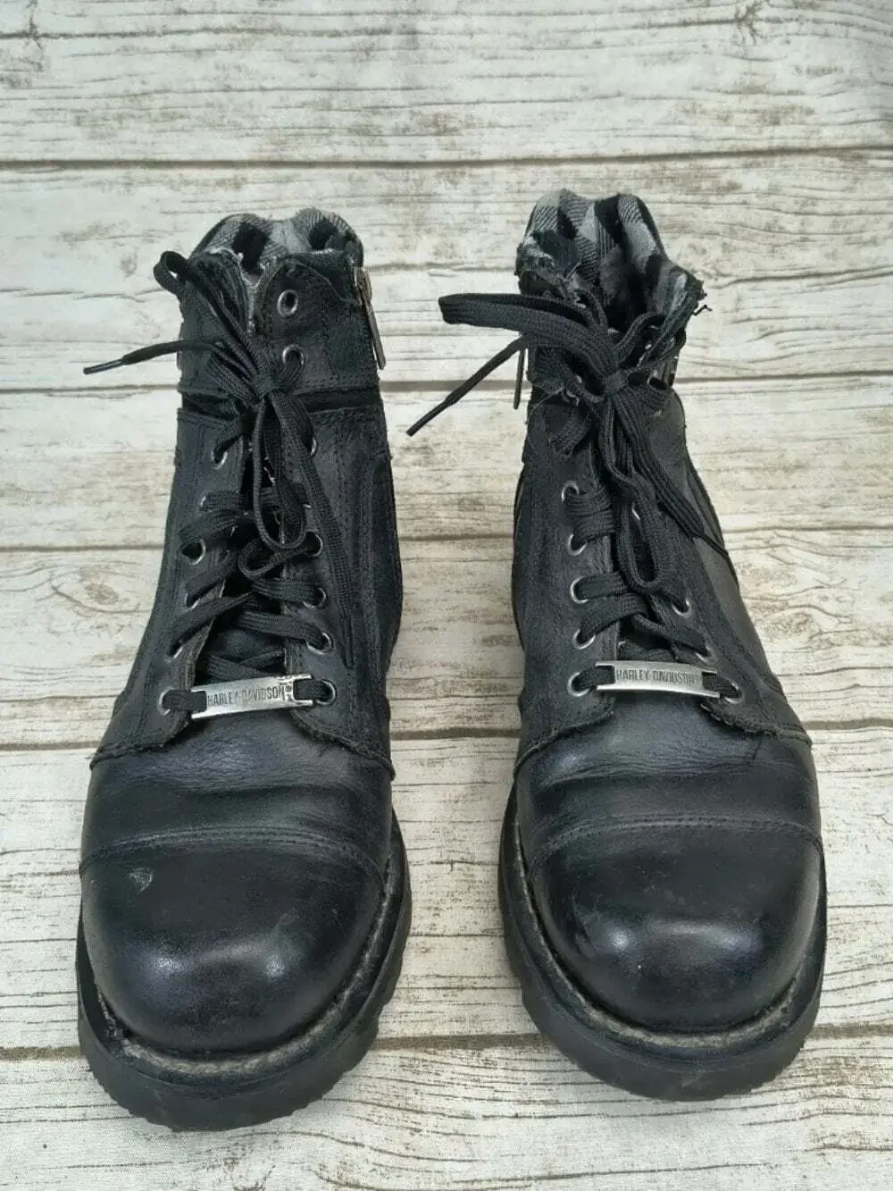 Harley-Davidson Womes Black Leather Plaid Lined Side-Zip Ankle Boots Size US 10